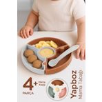 Meleni Baby Puzzle Mama Tabağı Kaşık Seti - Silikon Vakum Tabanlı Yapboz Mama Tabağı Silikon Kaşık - Kahve Gri
