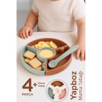 Meleni Baby Puzzle Mama Tabağı Kaşık Seti - Silikon Vakum Tabanlı Yapboz Mama Tabağı Silikon Kaşık - Kahve Yeşil