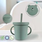 Meleni Baby Sızdırmaz Kapaklı , Silikon Pipetli Bebek Alıştırma Bardağı, Silikon Bebek Beslenme Bardağı- Yeşil