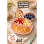 Meleni Baby Tavşan Figürlü Beslenme Tabağı - 4 Bölmeli Bebek Yemek Kasesi Mama Kabı Pembe