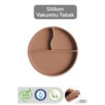Meleni Baby Vakumlu Silikon Bebek Mama Tabağı - Bölmeli Vakum Tabanlı Tabak Bebek Beslenme Tabağı - Kahverengi