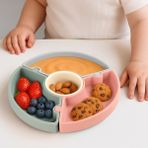Meleni Baby Vakumlu Silikon Puzzle Mama Tabağı - Vakum Tabanlı 4 Bölmeli Bebek Yapboz Mama Tabağı