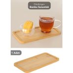 Meleni Home 1 Adet Dikdörtgen Bambu Sunumluk - Dekoratif Sunum Tabağı Çay Kahve Servis Tepsisi 19x10 cm