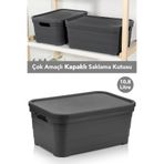 Meleni Home 1 Adet Kapaklı Dekoratif Piramit Saklama Kutusu - Dolap Düzenleyici Organizer 10,8 Litre Antrasit