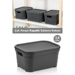 Meleni Home 1 Adet Kapaklı Dekoratif Piramit Saklama Kutusu - Dolap Düzenleyici Organizer 3,8 Litre Antrasit
