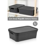 Meleni Home 1 Adet Kapaklı Dekoratif Piramit Saklama Kutusu - Dolap Düzenleyici Organizer 8,2 Litre Antrasit