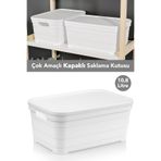 Meleni Home 1 Adet Kapaklı Dekoratif Piramit Saklama Kutusu - Dolap Düzenleyici Organizer Kutu 10,8 Litre Beyaz