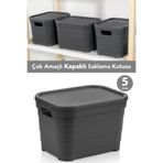 Meleni Home 1 Adet Kapaklı Dekoratif Piramit Saklama Kutusu - Dolap Düzenleyici Organizer Kutu 5 Litre Antrasit