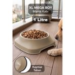 Meleni Home 1 Lt Kaymaz Taban Kedi Köpek Mama Kabı - XL Mega Boy Evcil Hayvan Su Kabı Mama Kasesi Bej