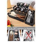Meleni Home 10 Parça Modüler Çekmece İçi Organizer Set - Banyo Mutfak Makyaj Aksesuar Ofis Düzenleyici Siyah