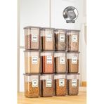 Meleni Home 12'li Etiketli Büyük Boy Baharatlık Seti - Kapaklı Kare Baharat Takımı Saklama Kabı 12x1100 Ml