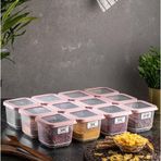 Meleni Home 12'li Küçük Boy Silikon Kapaklı Kare Erzak Saklama Kabı 12x 500 ml Baharatlık Seti