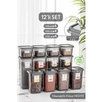 Meleni Home 12'li Set Pino Etiketli Kare Erzak Saklama Kabı Seti Antrasit 4x(0,50 LT-1,10 LT -1,70 LT)