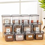Meleni Home, 12'li Süper Set Etiketli Kapaklı Kare Erzak Saklama Kabı Antrasit 4x(0,50 Lt-1,10 Lt -1,70 Lt)