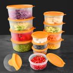 Meleni Home 12'li Yuvarlak Gıda Saklama Kabı Seti Organizer Düzenleyici Erzak Kabı 4X250 4X600 4X1200ML Turuncu