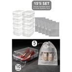 Meleni Home 15'li Set - 10 Adet Kadın Ayakkabı Kutusu ve 5 Adet Ayakkabı Saklama Hurcu Düzenleyici Organizer