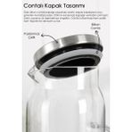 Meleni Home 1,8 Litre Borosilikat Cam Sürahi - Contalı Paslanmaz Çelik Kapaklı Sürahi - 1,8 lt