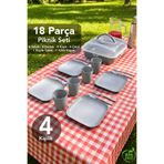 Meleni Home 18 Parça 4 Kişilik Piknik Seti - Taşınabilir Kare Saklama Kutulu Kahvaltı Pasta Yemek Takımı