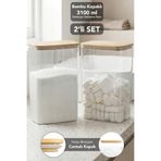 Meleni Home 2 Adet Aura Deterjan Saklama Kutusu - Hava Almaz Bambu Kapak Toz Tablet Deterjan Saklama Kabı 3,1 Lt