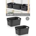 Meleni Home 2 Adet Dekoratif Piramit Saklama Kutusu - Dolap Içi Düzenleyici Organizer Kutu 3,8 Litre Antrasit