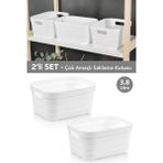 Meleni Home 2 Adet Dekoratif Piramit Saklama Kutusu - Dolap Içi Düzenleyici Organizer Kutu 3,8 Litre Beyaz