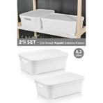 Meleni Home 2 Adet Kapaklı Dekoratif Piramit Saklama Kutusu - Dolap Düzenleyici Organizer Kutu 8,2 Litre Beyaz