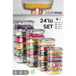 Meleni Home 24'lü Sızdırmaz Saklama Kabı Seti - Düzenleyici Organizer Erzak Kabı 6x(225-430-750-1220)ml Antrasit