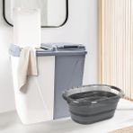 Meleni Home 2'li Çamaşır Sepeti Seti 90 lt Katlanabilir Plastik İki Bölmeli Kirli Sepet Platin