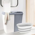 Meleni Home 2'li Katlanabilir Çamaşır Sepeti Seti 90 lt Gri Plastik İki Bölmeli Kullanışlı Tasarım