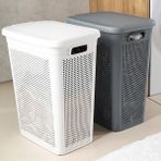Meleni Home 2'li Kirli Çamaşır Sepeti Seti - 40 Litre Kapaklı Delik Detaylı Stash Slim Kirli Sepeti Beyaz Gri