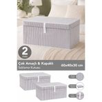 Meleni Home 2'li Set Kapaklı Çok Amaçlı Hurç Saklama Kutusu Organizer Mega 60 x 40 x 30 cm Gri