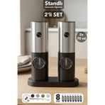 Meleni Home 2'li Standlı Otomatik Baharat Öğütücü - Işıklı Pilli Karabiber Tuz Baharat Değirmeni 70 ml