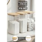 Meleni Home 3 Adet Aura Deterjan Saklama Kutusu - Hava Almaz Bambu Kapak Toz Tablet Deterjan Saklama Kabı 3,1 Lt - Şeffaf
