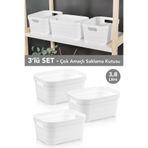 Meleni Home 3 Adet Dekoratif Piramit Saklama Kutusu - Dolap Içi Düzenleyici Organizer Kutu 3,8 Litre Beyaz