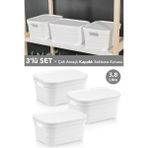 Meleni Home 3 Adet Kapaklı Dekoratif Piramit Saklama Kutusu - Dolap Düzenleyici Organizer 3,8 Litre Beyaz