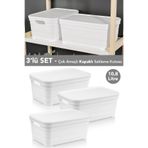 Meleni Home 3 Adet Kapaklı Dekoratif Piramit Saklama Kutusu - Dolap Düzenleyici Organizer Kutu 10,8 Litre Beyaz