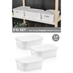 Meleni Home 3 Adet Kapaklı Dekoratif Piramit Saklama Kutusu - Dolap Düzenleyici Organizer Kutu 2,8 Litre Beyaz