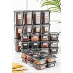 Meleni Home 36'lı Kare Bakliyat Saklama Kabı Etiketli Erzak Kabı 12 x 300 - 500 - 1100 ML Gri