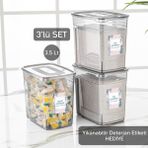 Meleni Home 3'lü 3,5 Litre Lena Set Banyo Düzenleyici Etiketli Saklama Kutusu - Toz Tablet Deterjan Saklama Kabı - Antrasit