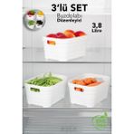 Meleni Home 3'lü 3800 ml Buzdolabı Düzenleyici - Mutfak Banyo Dekoratif Dolap Içi Çok Amaçlı Organizer Beyaz - 3,8 lt