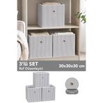 Meleni Home 3'lü Çizgili Dolap İçi Organizer - Oyuncak Kıyafet Saklama Raf Düzenleyici Sepet 30x30x30 cm