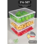 Meleni Home 3'lü Derin Mikrodalga Uyumlu Erzak Gıda Saklama Kabı - Şeffaf Kapak Düzenleyici Organizer Set 5300ml