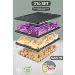 Meleni Home 3'lü Derin Mikrodalga Uyumlu Organizer Set Düzenleyici Gıda Erzak Saklama Kabı 5300ML Antrasit