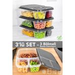 Meleni Home 3'lü Dikdörtgen 3 Bölmeli Saklama Kabı - Mikrodalga Uyumlu Organizer Derin Dondurucu Erzak Kabı - 800 ml - Gri