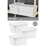 Meleni Home 3'lü Kapaklı Delikli Dekoratif Piramit Saklama Kutusu - Dolap Düzenleyici Organizer 10,8 Lt Beyaz