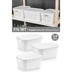 Meleni Home 3'lü Kapaklı Delikli Dekoratif Piramit Saklama Kutusu - Dolap İçi Düzenleyici Organizer 3,8 Lt Beyaz