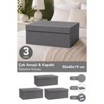 Meleni Home 3'lü Organizer Baza Hurç Seti - Çok Amaçlı Kapaklı Saklama Kutusu 50x40x19cm Antrasit