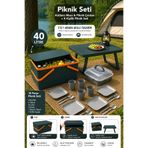 Meleni Home 3'lü Piknik Seti - 40Lt Taşıma Sepeti Katlanabilir Masa 18 Parça Taşınabilir Yemek Takımı Koyu Yeşil
