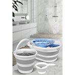 Meleni Home 3'lü Set Katlanır Çamaşır Sepeti - Katlanabilir Akordiyon Su Kovası - Katlanır Koçero Gri