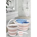 Meleni Home 3'lü Set Katlanır Çamaşır Sepeti - Katlanabilir Akordiyon Su Kovası - Katlanır Koçero Pembe